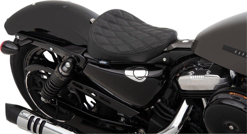 Drag Specialties Black Bobber-Style Double-Diamond Black Stitched Solo Seat for 2010-2022 Harley-Davidson Sportster Motorcycles