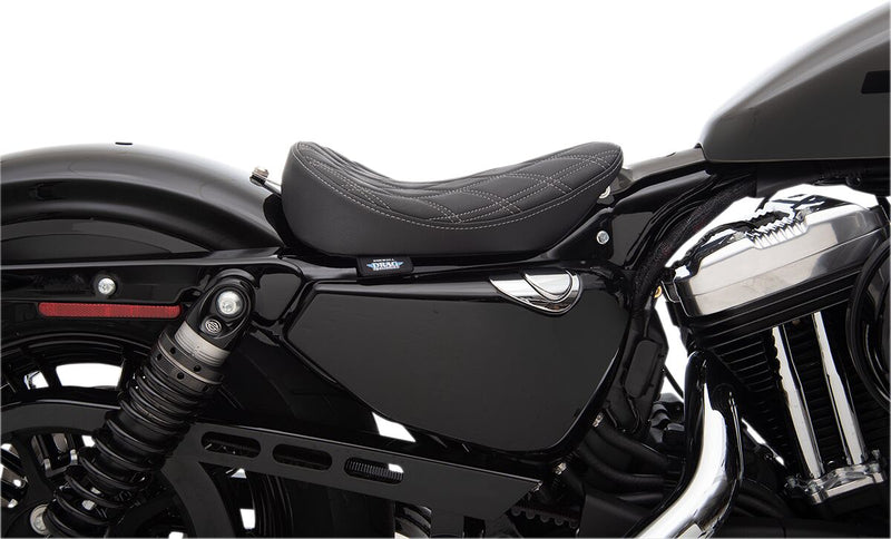 Drag Specialties Black Bobber-Style Double-Diamond Silver Stitch Solo Seat for 2010-2022 Harley-Davidson Sportster Motorcycles