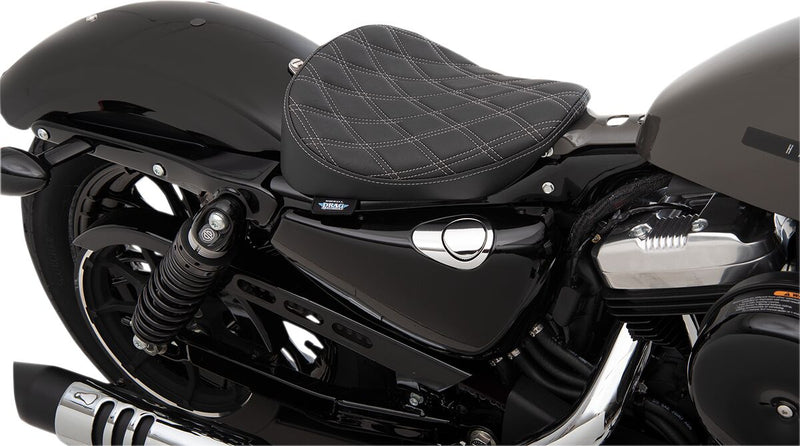 Drag Specialties Black Bobber-Style Double-Diamond Silver Stitch Solo Seat for 2010-2022 Harley-Davidson Sportster Motorcycles