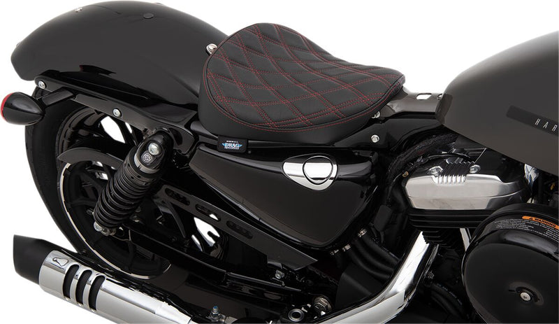 Drag Specialties Black Bobber-Style Double-Diamond Red Stitch Solo Seat for 2010-2022 Harley-Davidson Sportster Motorcycles
