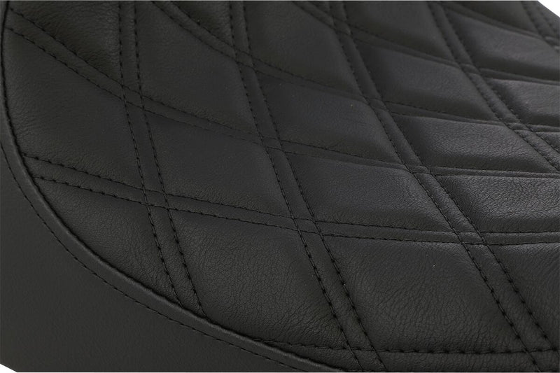 Drag Specialties Black 3/4 Double-Diamond Black Stitch Vinyl Solo Seat for 2004-2022 Harley-Davidson Sportster Motorcycles