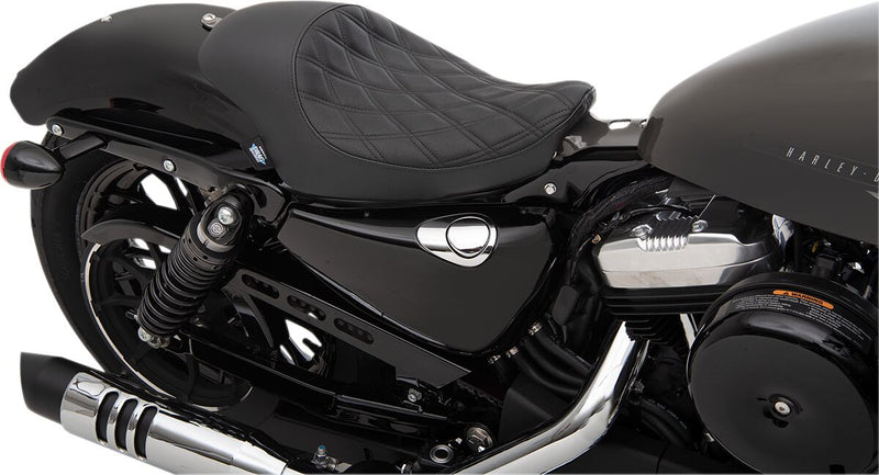 Drag Specialties Black 3/4 Double-Diamond Black Stitch Vinyl Solo Seat for 2004-2022 Harley-Davidson Sportster Motorcycles