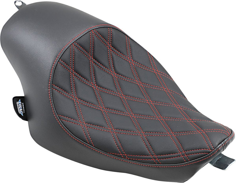 Drag Specialties 3/4 Double-Diamond Red Stitch Vinyl Solo Seat for 2004-2022 Harley-Davidson Sportster Motorcycles