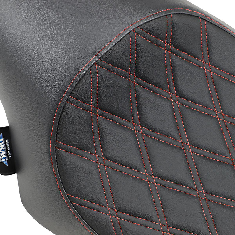 Drag Specialties 3/4 Double-Diamond Red Stitch Vinyl Solo Seat for 2004-2022 Harley-Davidson Sportster Motorcycles