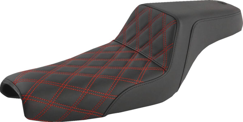 Saddlemen Red Tuck N Roll Step Up Seat w/Rear Lattice Stitch for 2004-2022 Harley-Davidson Sportster Motorcycles Black| Red