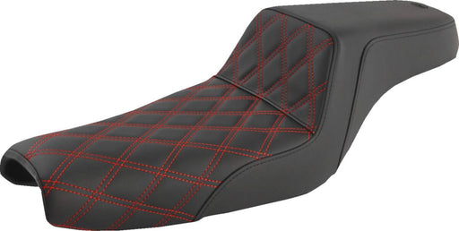 Saddlemen Red Tuck N Roll Step Up Seat w/Rear Lattice Stitch for 2004-2022 Harley-Davidson Sportster Motorcycles Black| Red