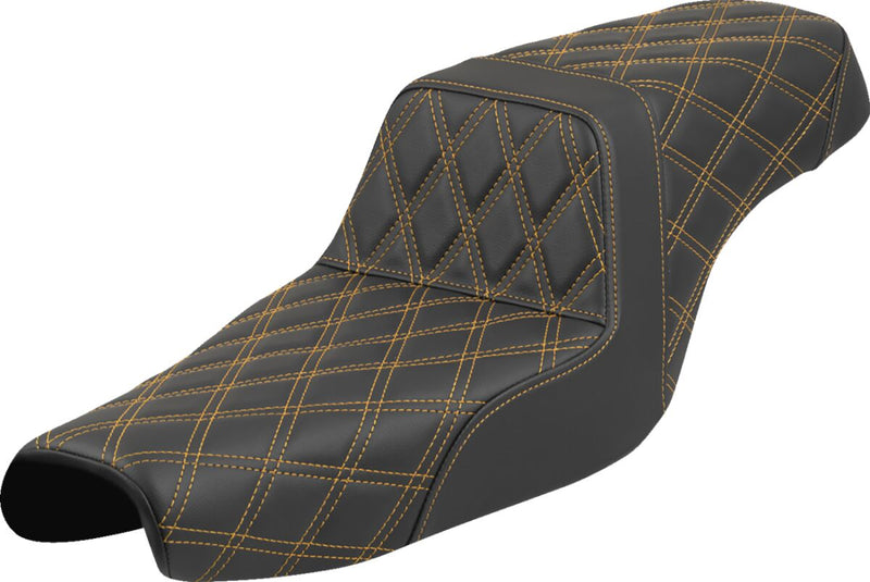 Saddlemen Lattice Stitch Step-Up Seat for 2004-2022 Harley-Davidson Black Gold 2-Up Seat Saddlehyde™