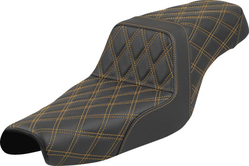 Saddlemen Lattice Stitch Step-Up Seat for 2004-2022 Harley-Davidson Black Gold 2-Up Seat Saddlehyde™
