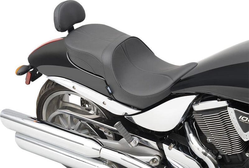 Drag Specialties Mild Stitch Low Profile Touring Seat w/Passenger Backrest for 2005-2014 Victory Hammer Motorcycles Black #0810-1585