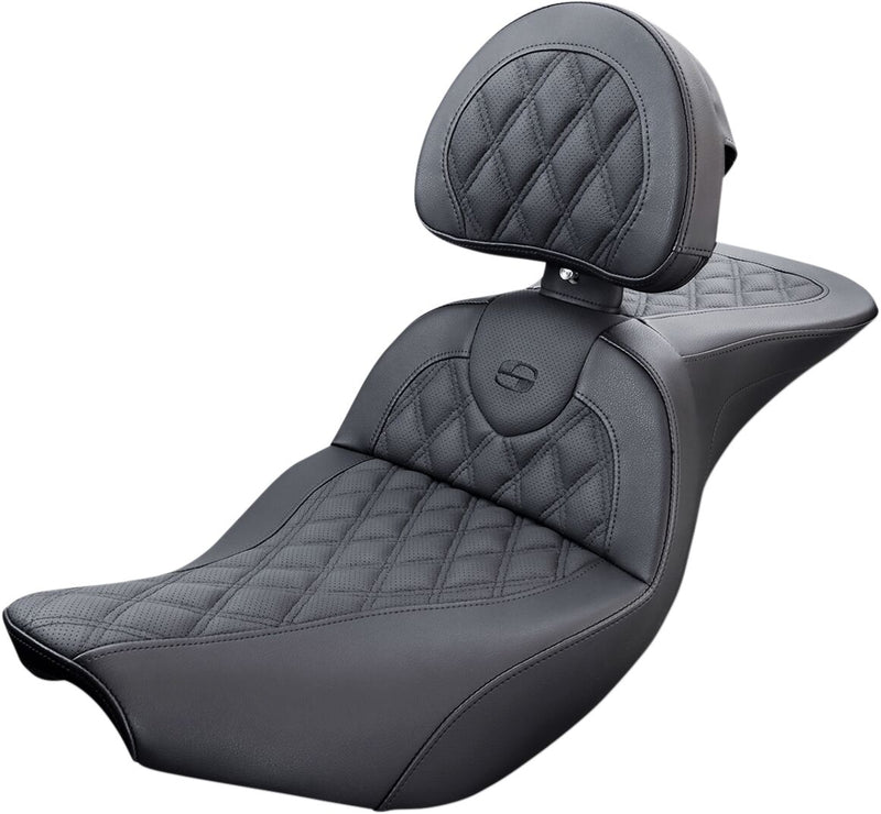 Saddlemen Roadsofa Lattice Stitch Seat w/Drivers Backrest for Select Indian Motorcycles Black #I14-07-182BR