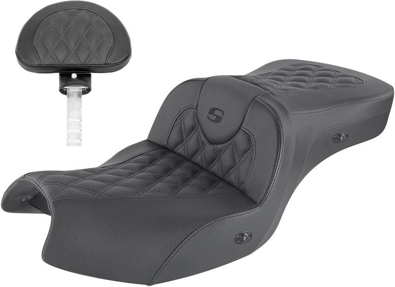 Saddlemen Black Lattice Stitch Road Sofa Heated Seat w/Driver Backrest for 2020-2026 Indian Challenger and 2022-2026 Indian Pursuit Motorcycles