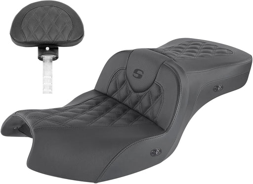 Saddlemen Black Lattice Stitch Road Sofa Heated Seat w/Driver Backrest for 2020-2026 Indian Challenger and 2022-2026 Indian Pursuit Motorcycles