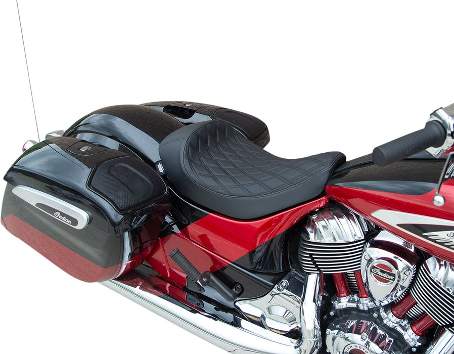 Drag Specialties Solo Double Diamond Stitched Solo Seat In Black For Indian 2014-2022 Chief, 2014-2022 Chieftain, 2015-2022 Roadmaster, 2016-2022 Springfield & Super Chief Models