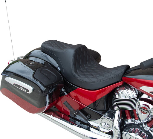 Drag Specialties Predator III Double Diamond Black Stitched Seat With Forward Positioning For Indian 2014-2024 Chief, Chieftain, Roadmaster, Springfield & Super Chief Models