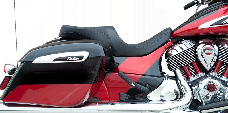 Drag Specialties Black Vinyl Forward Positioned Low Profile Double Diamond Seat for Various Indian Motorcycles