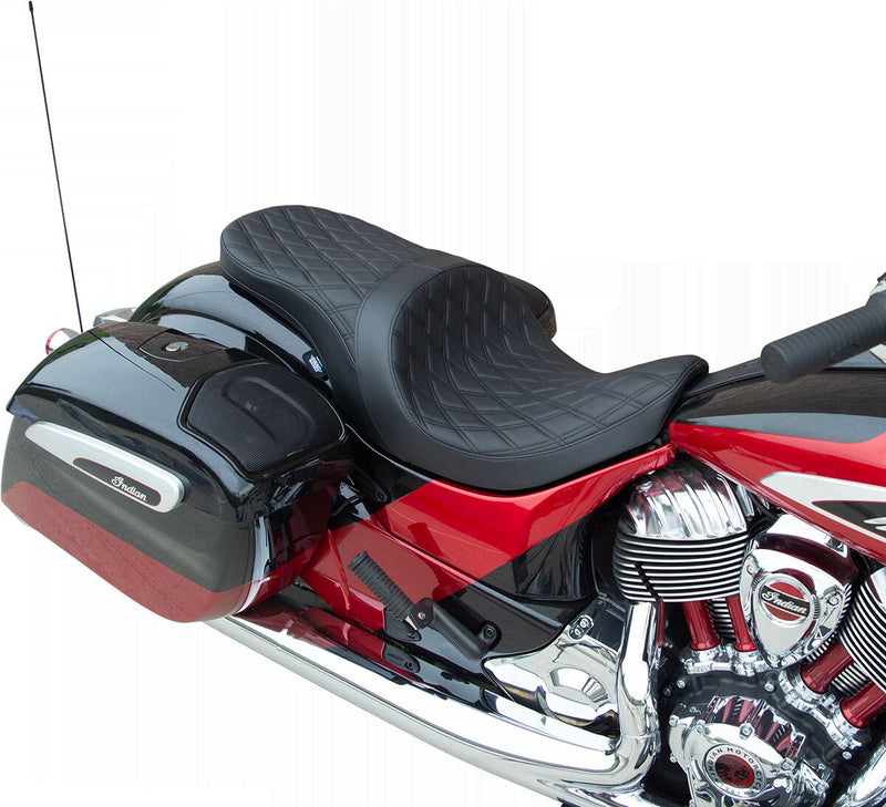 Drag Specialties Black Vinyl Forward Positioned Low Profile Double Diamond Seat for Various Indian Motorcycles