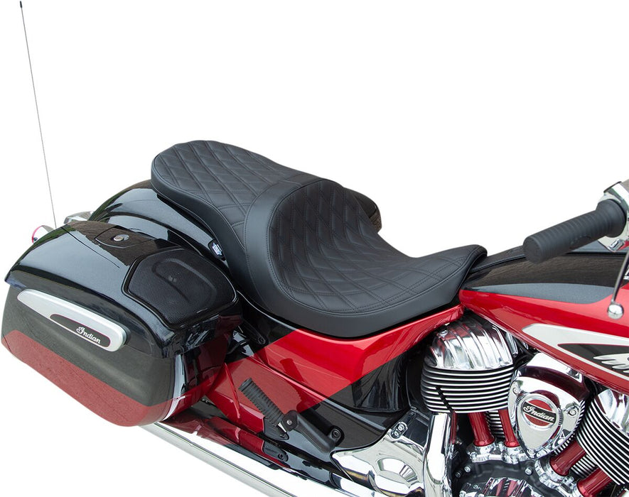 Drag Specialties Low Profile Double Diamond Stitched Touring Seat With Forward Positioning For Harley Davidson 2014-2024 Chief, Chieftain, Roadmaster, Springfield & Super Chief Models Models