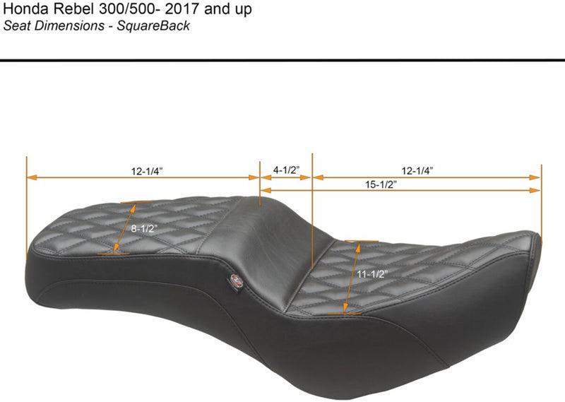 Mustang Squareback One-Piece Seat for 2017-2026 HONDA CMX Black Each