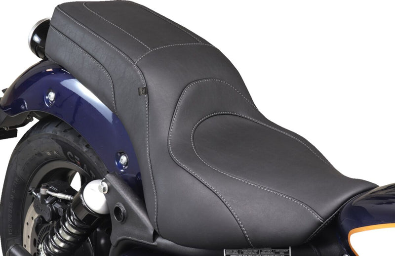 Mustang Squareback Seat for 2023-2025 ROYAL ENFIELD SUPER METEOR 650 ABS Black Grey 2-Up Seat One-Piece Vinyl