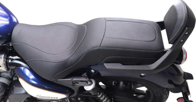 Mustang Squareback Seat for 2023-2025 ROYAL ENFIELD SUPER METEOR 650 ABS Black Grey 2-Up Seat One-Piece Vinyl Each