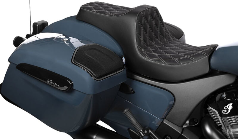 Drag Specialties Seats Predator III Seat for 2020-2025 INDIAN CHALLENGER Black Silver 2-Up Seat Vinyl Each