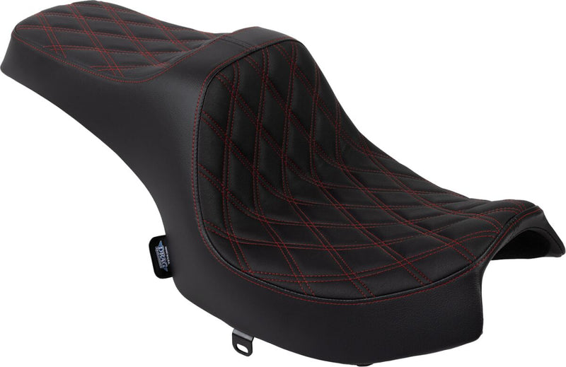 Drag Specialties Seats Predator III Seat for 2020-2025 INDIAN CHALLENGER Black 2-Up Seat Vinyl Black| Red #4718D