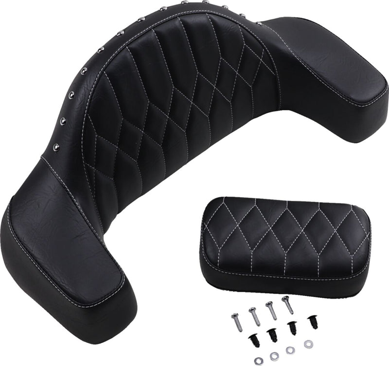 Mustang Seats Black Diamond Stitched Passenger Backrest/Armrest w/White Thread for 2015-2019 Indian Roadmaster Motorcycles