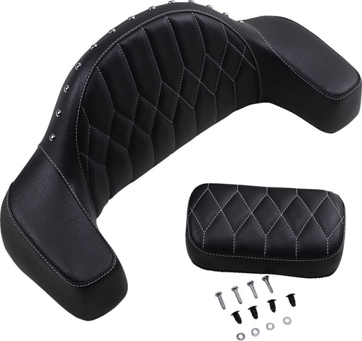 Mustang Seats Black Diamond Stitched Passenger Backrest/Armrest w/White Thread for 2015-2019 Indian Roadmaster Motorcycles