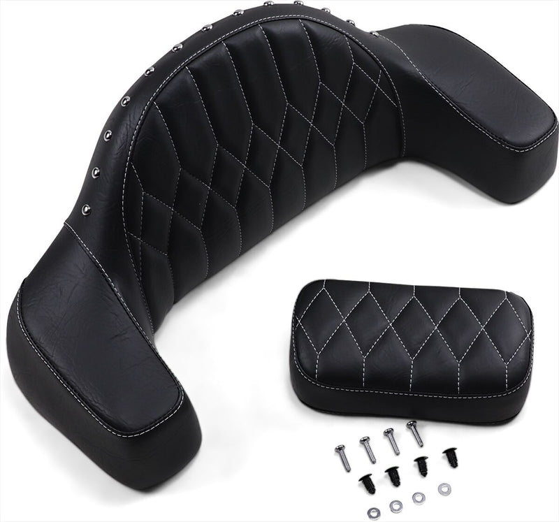 Mustang Seats Black Diamond Stitched Passenger Backrest/Armrest w/White Thread for 2015-2019 Indian Roadmaster Motorcycles