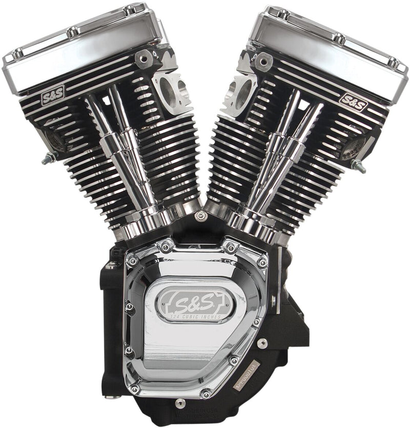 S&S Cycle T124 High Compression Long Block Engine T-Series Chrome Wrinkle Black #310-0282A