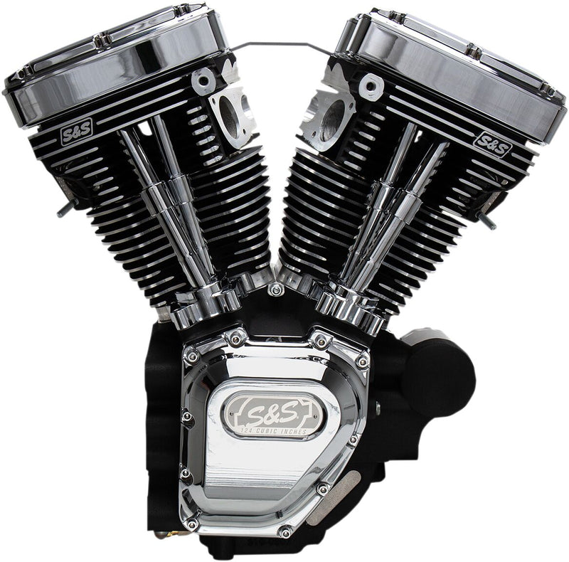 S&S Cycle T124 High Compression Long Block Engine T-Series Chrome Wrinkle Black #310-0400A