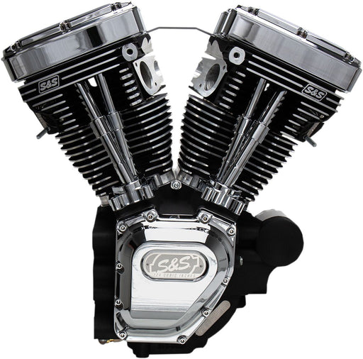 S&S Cycle T124 High Compression Long Block Engine T-Series Chrome Wrinkle Black