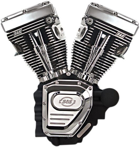 S&S Cycle T124 Low Compression Long Block Engine T-Series Chrome Wrinkle Black #310-0401A