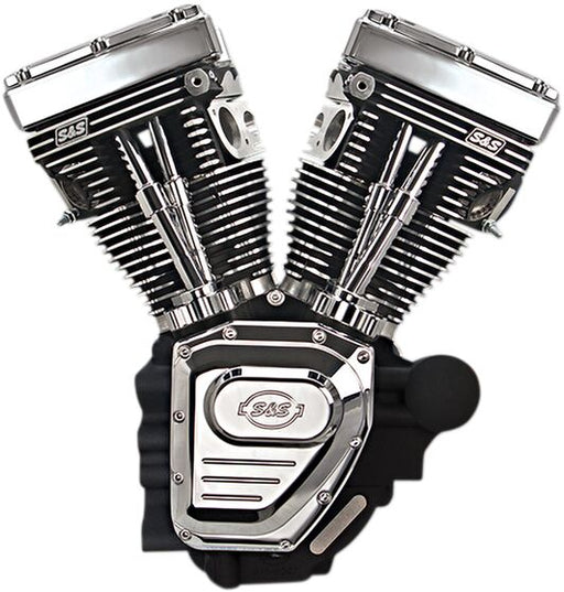 S&S Cycle T124 Low Compression Long Block Engine T-Series Chrome Wrinkle Black