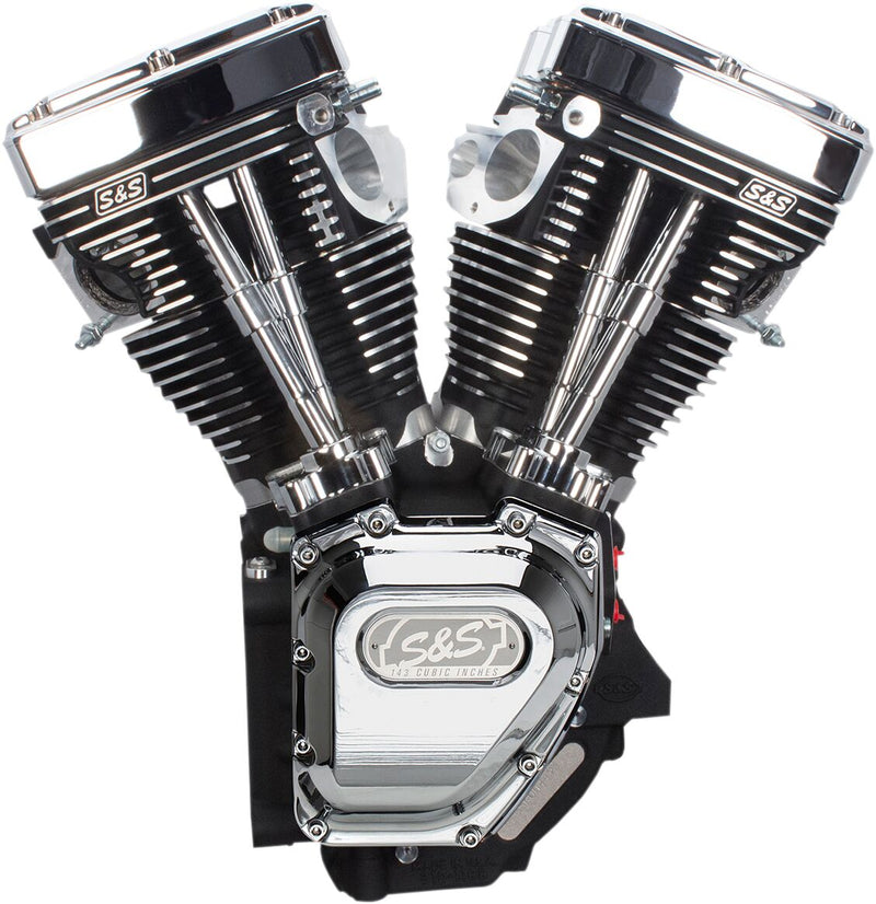 S&S Cycle T143 Long Block Engine T-Series Chrome Wrinkle Black