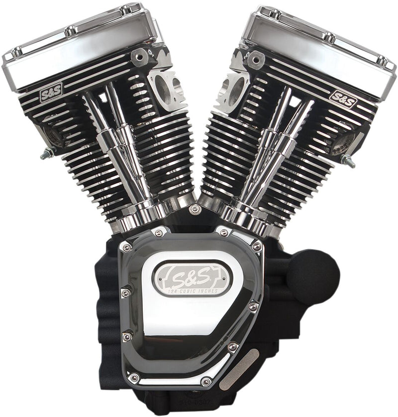 S&S Cycle T-Series T124LC Long Block Engine w/Wrinkle Black Finish for 2006-2017 Harley-Davidson Dyna