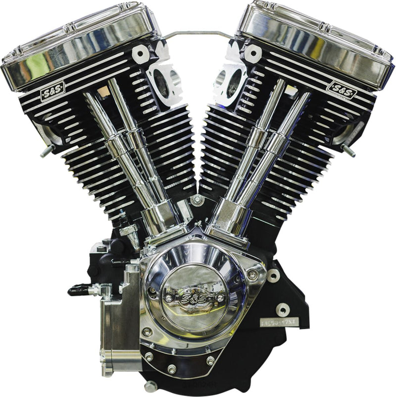 S&S Cycle V124 Long Block Engine for 1984-1999 Harley-Davidson Chrome Wrinkle Black