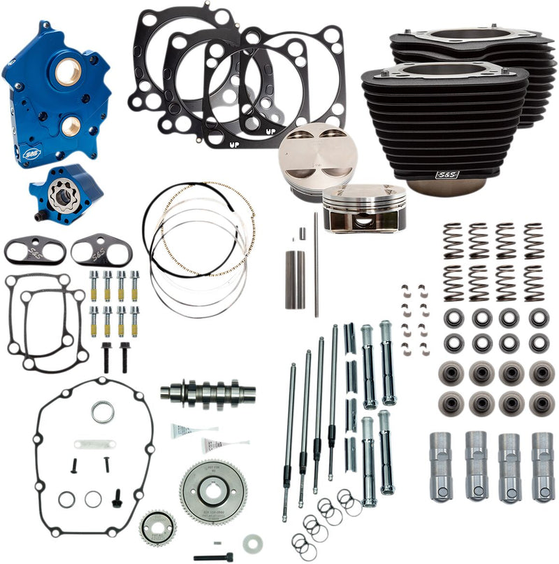 S&S Cycle Power Package - 128" Water Cooled, Gear Drive, Wrinkle Black w/ NON-Highlighted Fins and Chrome Pushrod Tubes for Various Various Harley-Davidson Motorcycles (See Fitment List) #310-1106A
