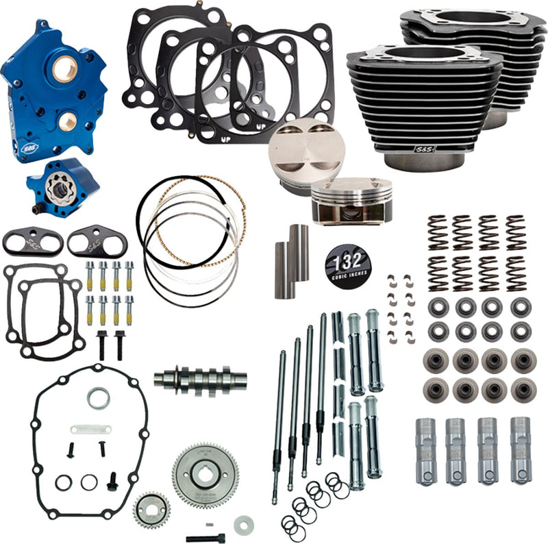 S&S Cycle 132" Power Package for M8 for 2017-2023 Harley-Davidson Performance Kit Black Granite Highlighted Fins Engine