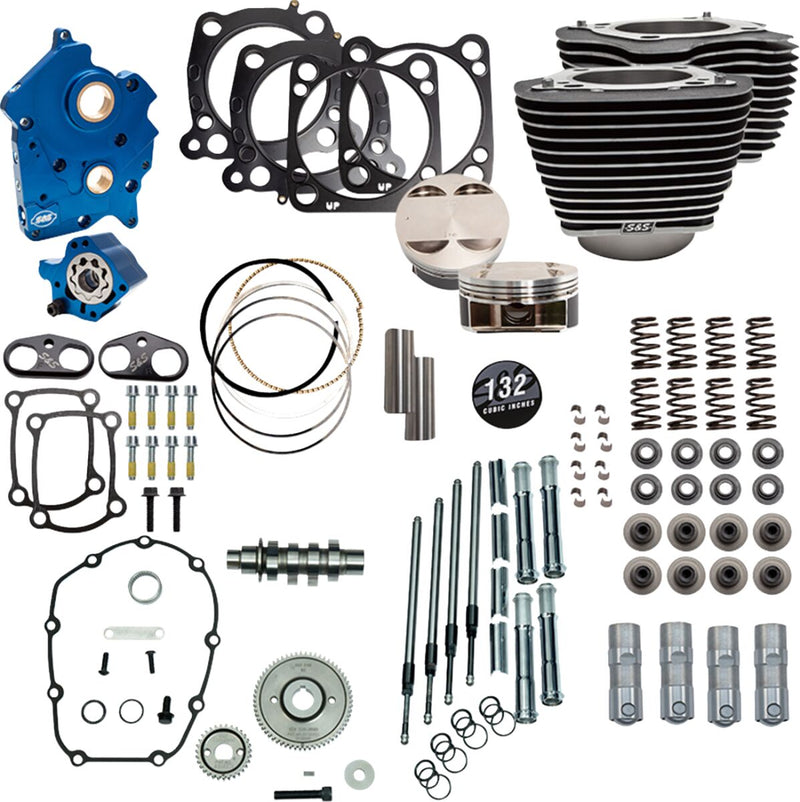 S&S Cycle 132" Power Package for M8 for 2017-2023 Harley-Davidson Performance Kit Highlighted Fins Wrinkle Black Engine #310-1232C