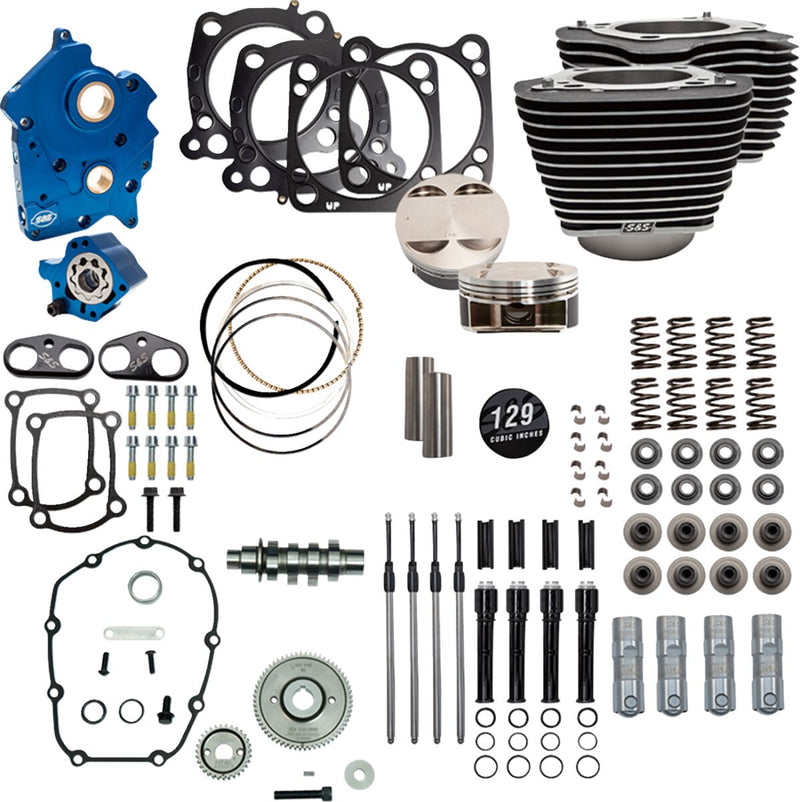 S&S Cycle 129" Power Package for M8 for 2017-2023 Harley-Davidson Performance Kit Highlighted Fins Wrinkle Black Engine #310-1227C