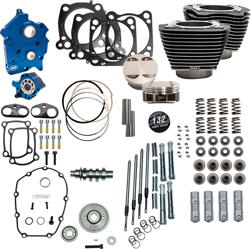 S&S Cycle 132" Power Package for M8 for 2017-2025 Harley-Davidson Performance Kit Black Granite Highlighted Fins Engine #310-1236C