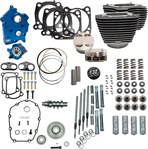 S&S Cycle 132" Power Package for M8 for 2017-2025 Harley-Davidson Performance Kit Highlighted Fins Wrinkle Black Engine