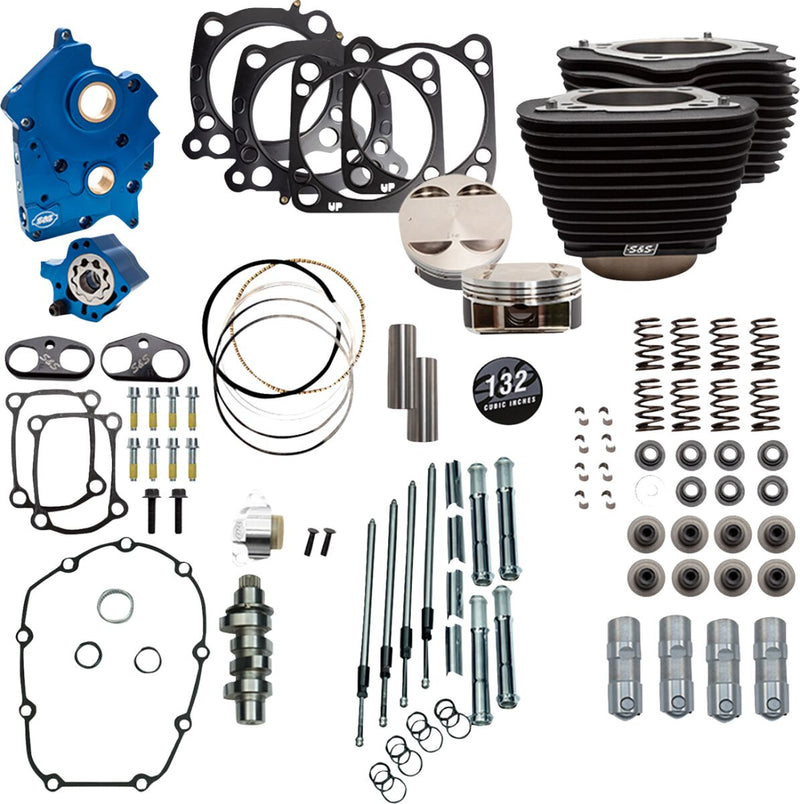 S&S Cycle 132" Power Package for M8 for 2017-2023 Harley-Davidson Performance Kit Non-Highlighted Fins Wrinkle Black Engine #310-1233C