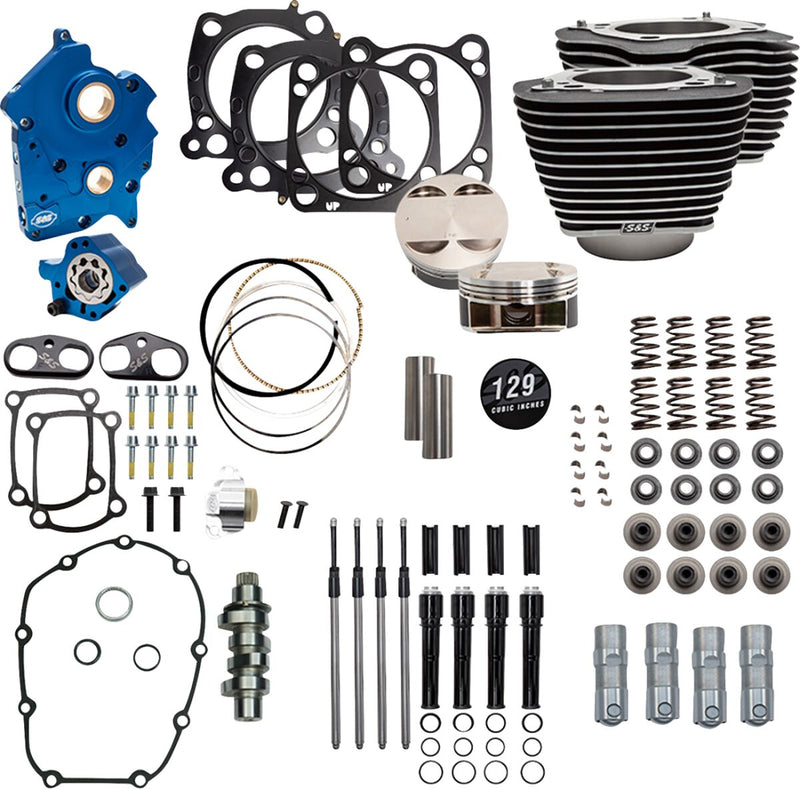 S&S Cycle 129" Power Package for M8 for 2017-2023 Harley-Davidson Performance Kit Highlighted Fins Wrinkle Black Engine