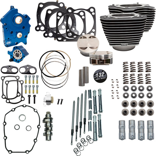 S&S Cycle 132" Power Package for M8 for 2017-2025 Harley-Davidson Performance Kit Highlighted Fins Wrinkle Black Engine