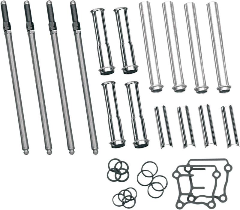 S&S Cycle Adjustable Pushrod Cover Kit with Chrome Covers Pushrod Kit Chromoly Steel Set of 4