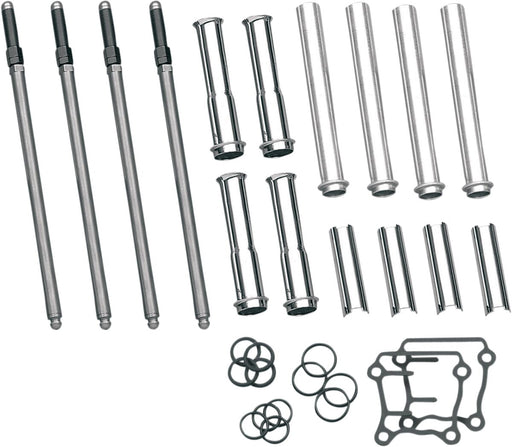 S&S Cycle Adjustable Pushrod Cover Kit with Chrome Covers Pushrod Kit Chromoly Steel Set of 4