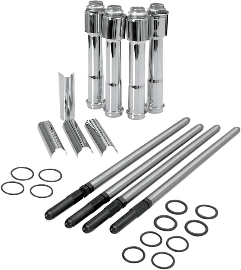 S&S Cycle Adjustable Pushrod Cover Kit with Chrome Covers Pushrod Kit Chromoly Steel Set of 4