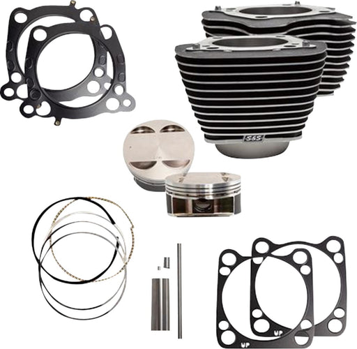 S&S Cycle Cylinder Kit for 2017-2025 Harley-Davidson Big Bore Highlighted Fins Wrinkle Black Bolt-On